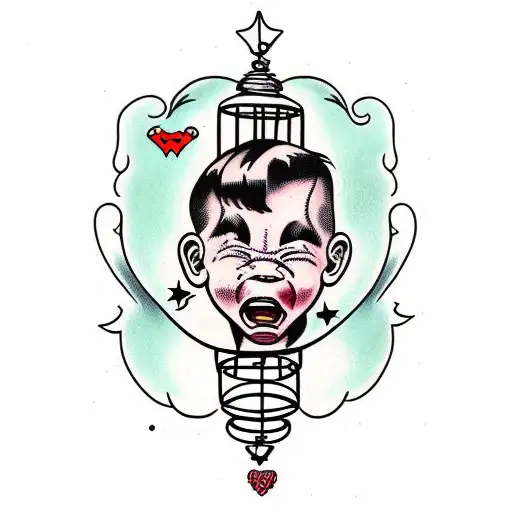cry baby in cage tattoo design idea