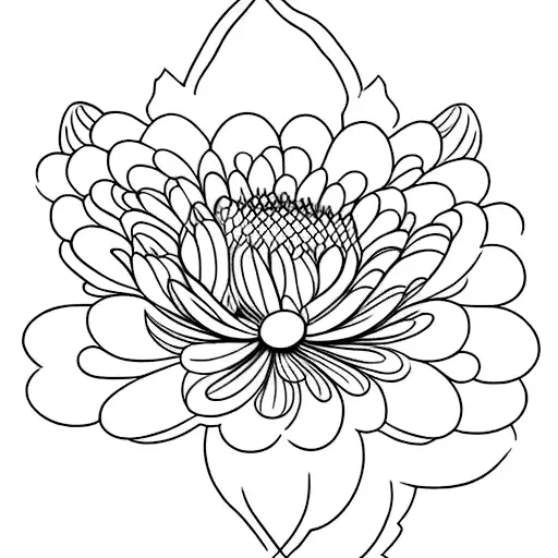 Continuous line flower tattoo, no shading, one side of the butterfly is continuous line chrysanthemum flowers tattoo design idea