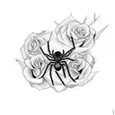 spider with web , roses ,thorn and swirl pattern tattoo design idea