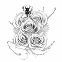 spider with web , roses ,thorn and swirl pattern tattoo design idea