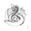 A dragon eating its own tail while an olive branch and a thorny rose branch cross around the dragon tattoo design idea