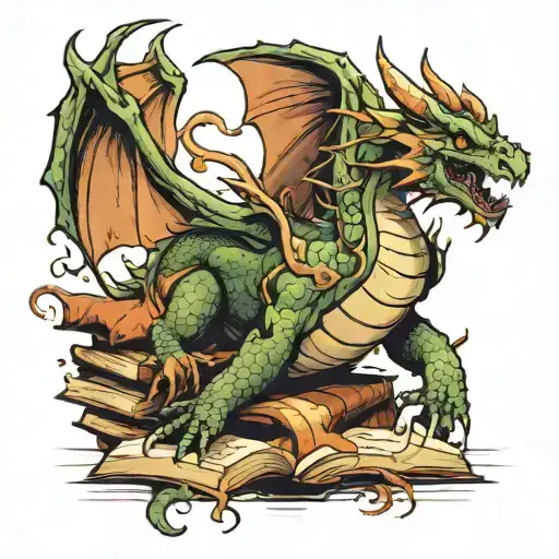 dragons coming from books tattoo design idea