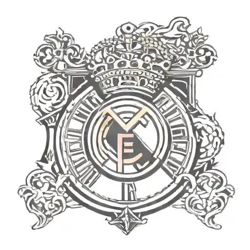 Real Madrid crest intertwined with a clock face, symbolizing timeless devotion to the team tattoo design idea