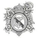 Real Madrid crest intertwined with a clock face, symbolizing timeless devotion to the team tattoo design idea