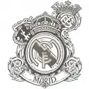 Real Madrid crest intertwined with a clock face, symbolizing timeless devotion to the team tattoo design idea