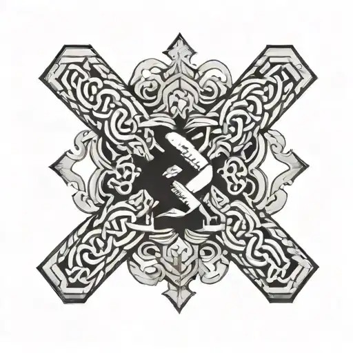 Cross made of Hercules' Knot with the Alpha and Omega symbols above and below tattoo design idea