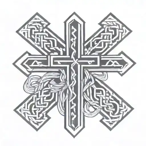 Cross made of Hercules' Knot with the Alpha and Omega symbols above and below tattoo design idea