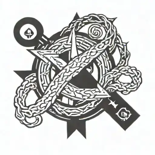 alpha and omega signs intertwined tattoo design idea