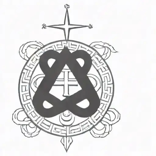  Alpha and Omega with Cross surrounded by Hercules' Knot  tattoo design idea