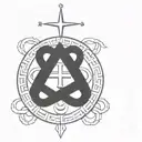  Alpha and Omega with Cross surrounded by Hercules' Knot  tattoo design idea