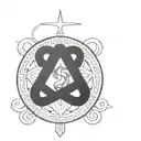  Alpha and Omega with Cross surrounded by Hercules' Knot  tattoo design idea