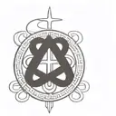  Alpha and Omega with Cross surrounded by Hercules' Knot  tattoo design idea