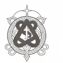  Alpha and Omega with Cross surrounded by Hercules' Knot  tattoo design idea