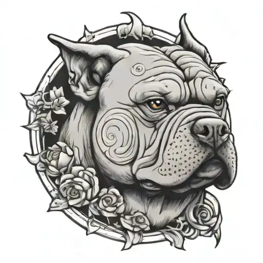 black and grey american bully  tattoo design idea