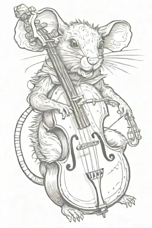 Rat with a Double Bass guitar red tattoo design idea