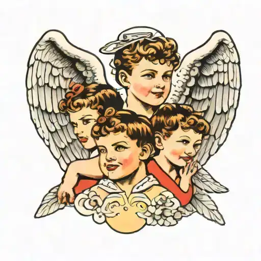 a boy with 2 angels on his shoulders  tattoo design idea