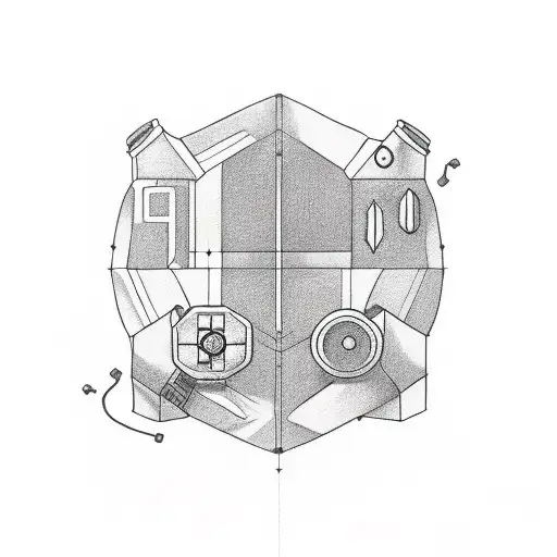 A minimalist tattoo of a gaming controller intertwined with architectural elements tattoo design idea