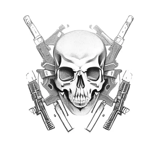A fierce marine soldier with a skull face and a gun in each hand tattoo design idea