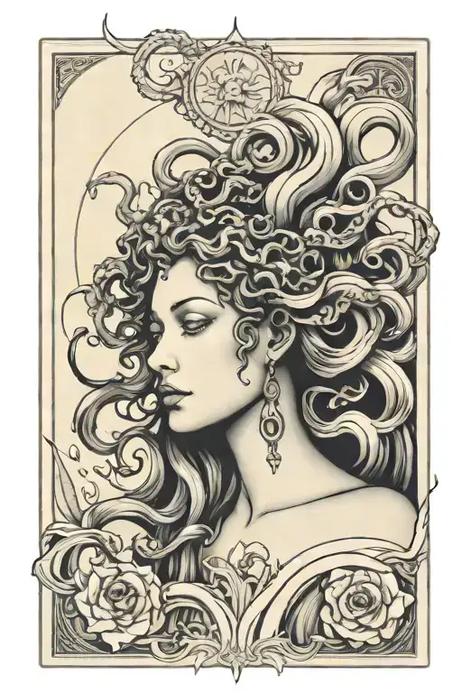 crying medusa goddess tarot cards tattoo design idea