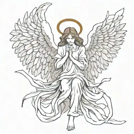 Angel with fallen wings and broken halo made tattoo design idea