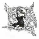 Angel with fallen wings and broken halo tattoo design idea