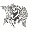 Angel with fallen wings and broken halo tattoo design idea