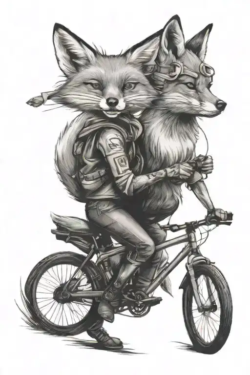 fox riding a bicycle black and white tattoo on woman's arm tattoo design idea