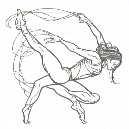 Jazz dancer doing a plie barefoot with long hair  tattoo design idea