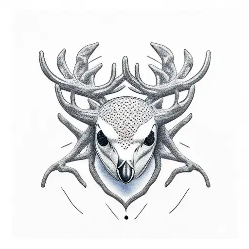  Crow with deer tattoo design idea