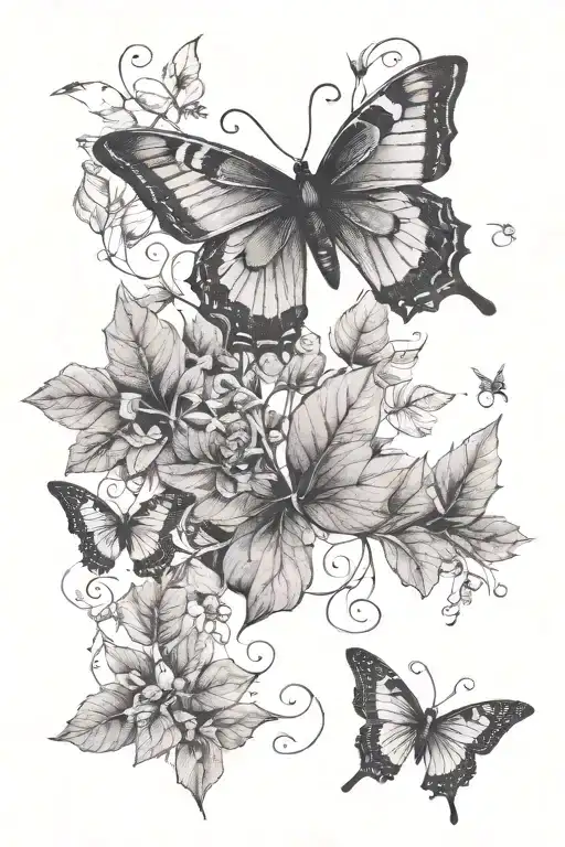 vines and leaves and caterpillars and butterflies  tattoo design idea