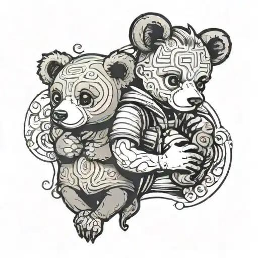 Boy holding teddy bear head tattoo design idea