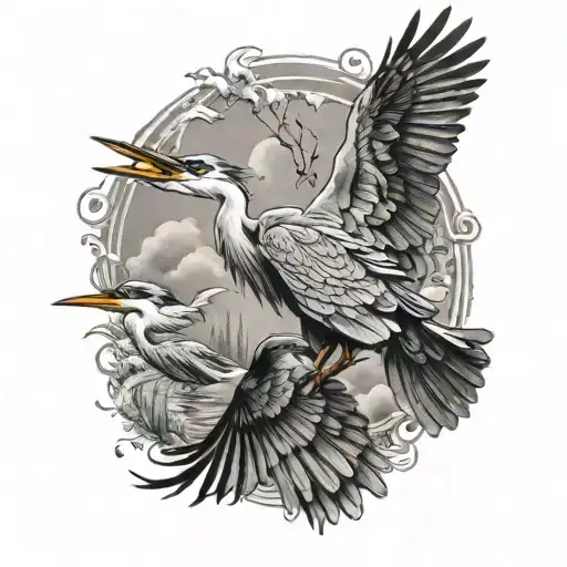 multiple heron flying towards tattoo design idea