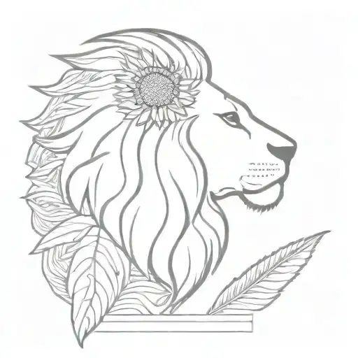 Lion, sunflower growing tattoo design idea