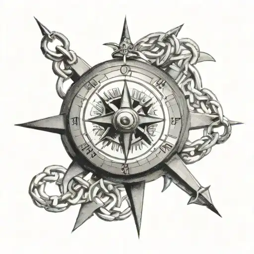 compass with chain links tattoo design idea