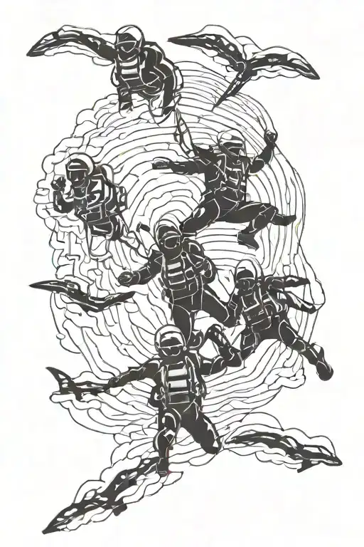 three silhouettes of skydivers on skydive minimalist  tattoo design idea