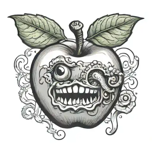 apple with a worm coming out tattoo design idea