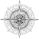 A tattoo of a compass rose with intricate line work and geometric patterns, representing your love for travel and exploration tattoo design idea