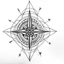 A tattoo of a compass rose with intricate line work and geometric patterns, representing your love for travel and exploration tattoo design idea