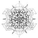 A tattoo of a compass rose with intricate line work and geometric patterns, representing your love for travel and exploration tattoo design idea