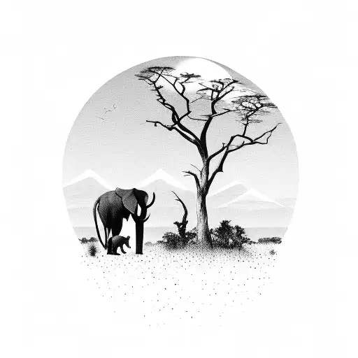 Silhouette of a traveler exploring the African wilderness tattoo design idea