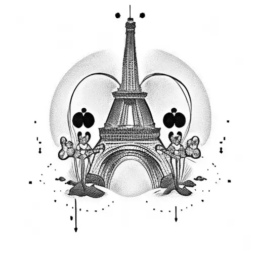 A silhouette of the Eiffel Tower with Mickey Mouse ears incorporated into the design tattoo design idea