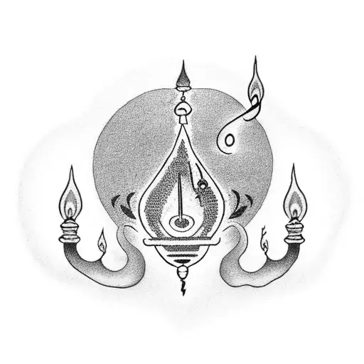 A dotwork tattoo of the Genie's lamp with smoke forming musical symbols tattoo design idea