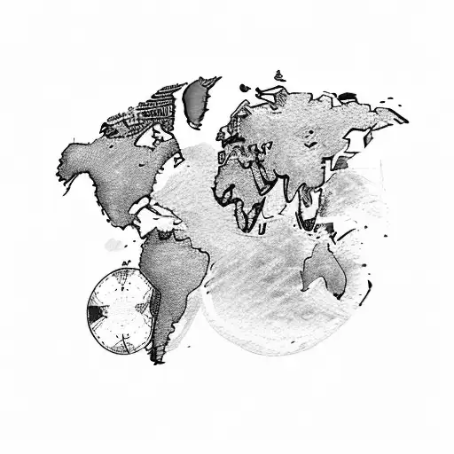 Map of the world with landmarks from favorite travel destinations highlighted tattoo design idea