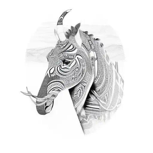 African tribal patterns intertwined with wildlife imagery tattoo design idea