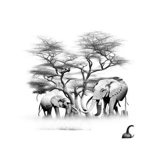 African safari scene with animals roaming in the landscape tattoo design idea