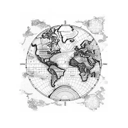 A detailed world map with landmarks from the client's favorite travel destinations incorporated into the design tattoo design idea