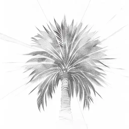 Sketch-style palm tree and sun design with a watercolor background tattoo design idea