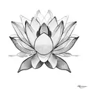Lotus flower blooming in front of a mountain landscape tattoo design idea