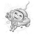 A playful monkey swinging from a radiant sun tattoo design idea