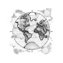 A detailed world map with landmarks from the client's favorite travel destinations incorporated into the design tattoo design idea